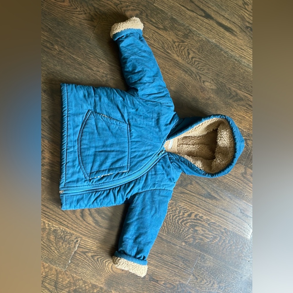 Boden baby Blue Kids Jacket with Faux Fur Lining